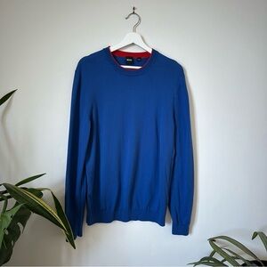 Hugo Boss Blue Knit Cotton Crewneck Sweater Size L
